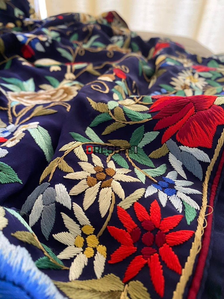 Designer Fine Parsi Gara Crepe Silk Saree