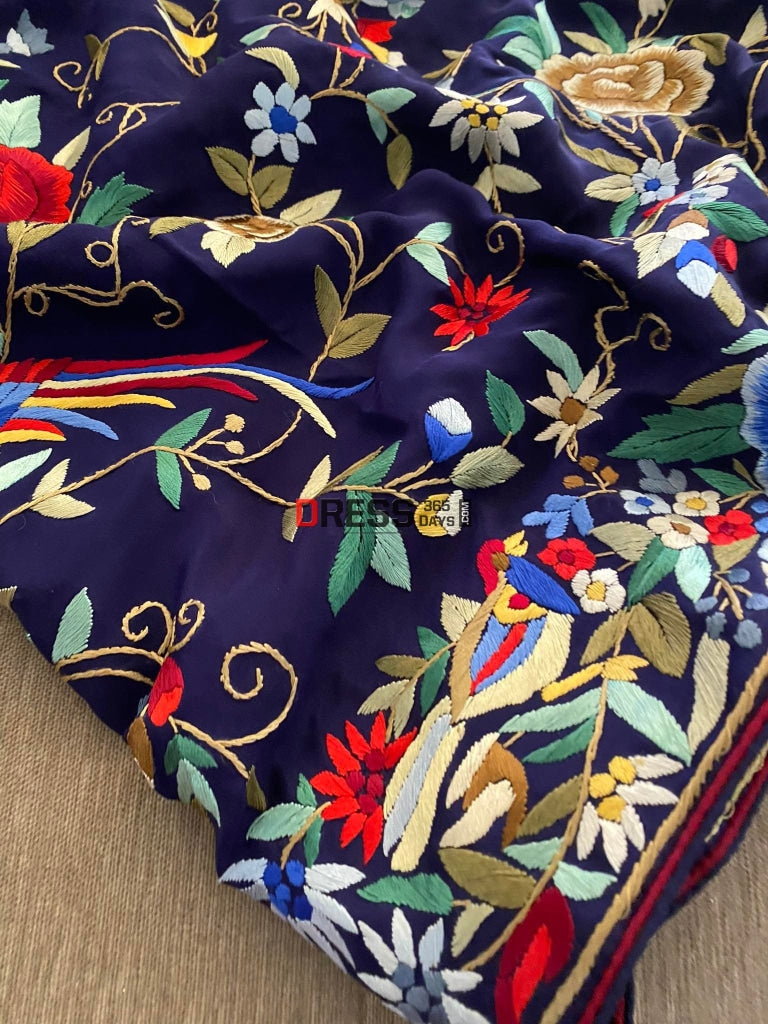 Designer Fine Parsi Gara Crepe Silk Saree