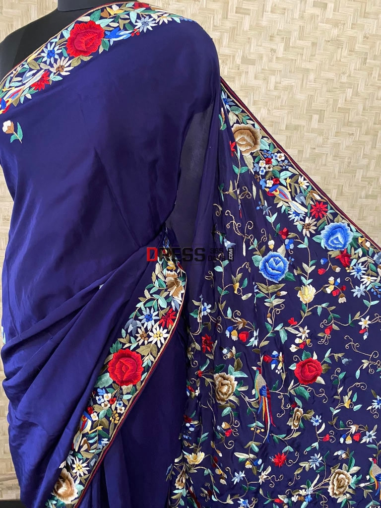Designer Fine Parsi Gara Crepe Silk Saree
