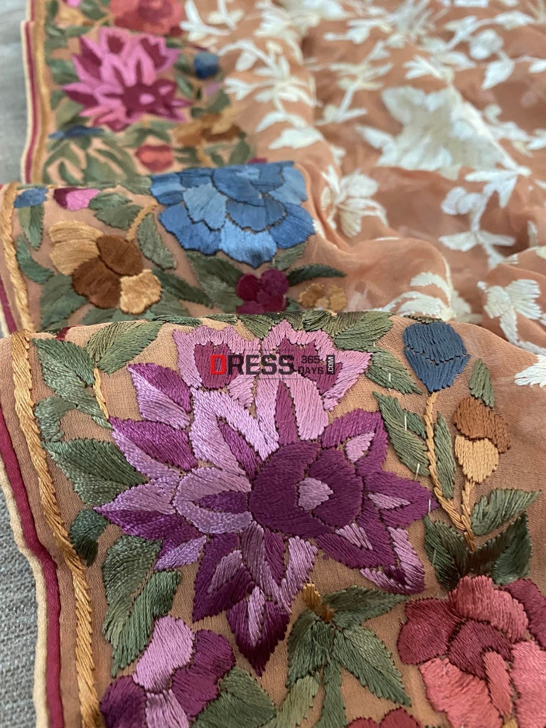 Designer Hand Embroidered Parsi Gara Dupatta