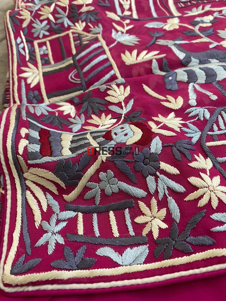 Designer Hand Embroidered Parsi Gara Dupatta