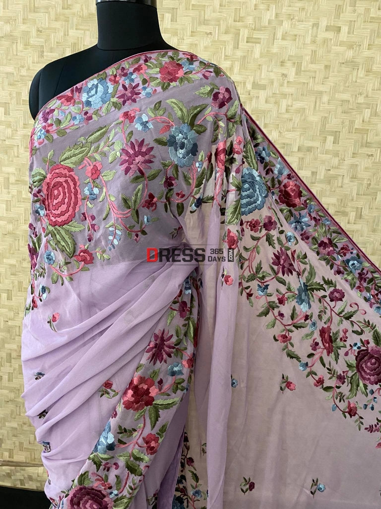 Designer Mauve Parsi Gara Saree