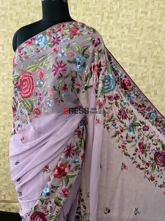 Designer Mauve Parsi Gara Saree