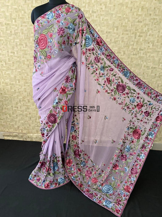 Designer Mauve Parsi Gara Saree