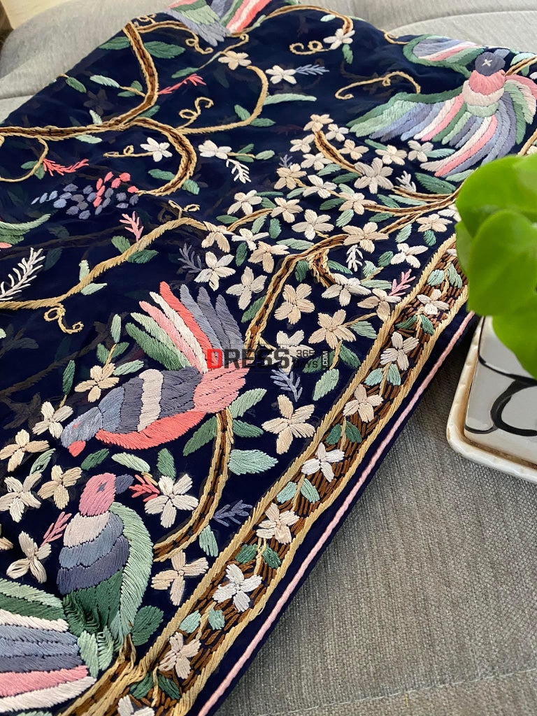 Designer Navy Multicolour Parsi Gara Dupatta