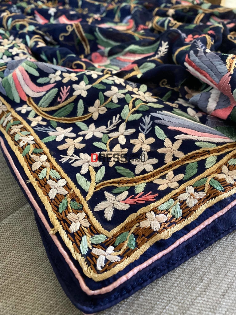 Designer Navy Multicolour Parsi Gara Dupatta