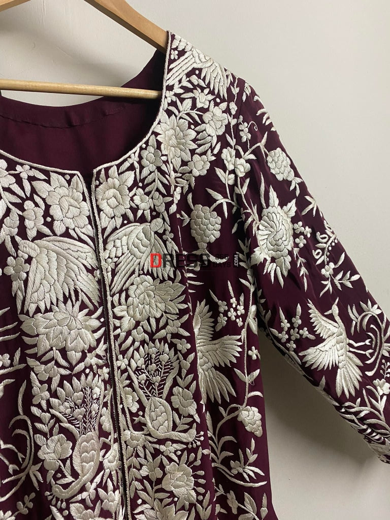Designer Parsi Gara Hand Embroidered Jacket Suits