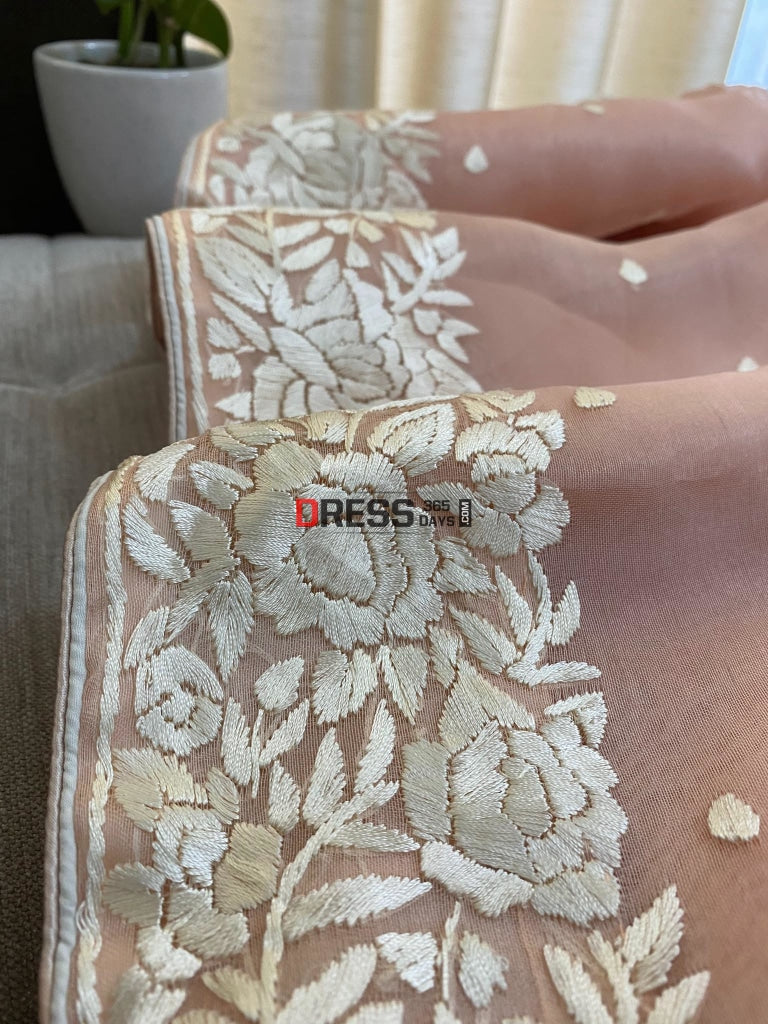 Designer Peach Organza Parsi Gara Saree