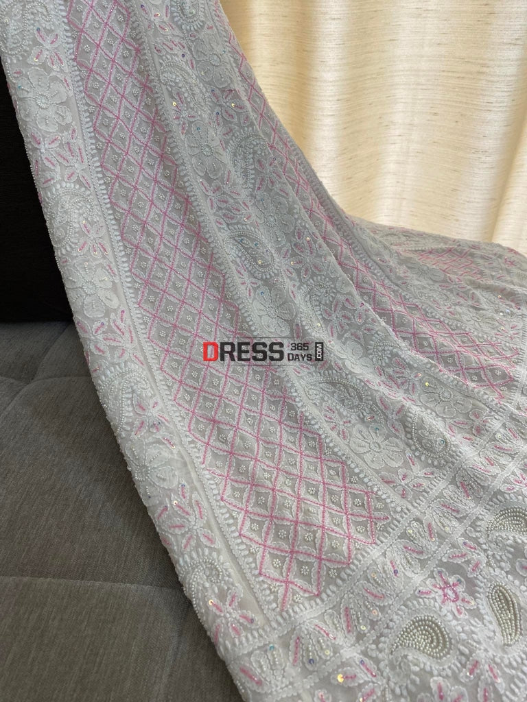 Designer Pearl Work Chikankari Anarkali Suit