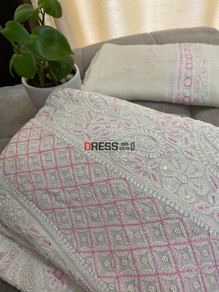 Designer Pearl Work Chikankari Anarkali Suit