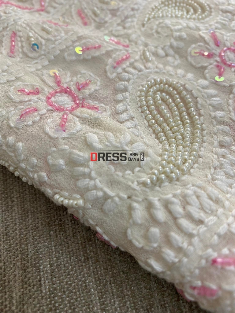 Designer Pearl Work Chikankari Anarkali Suit