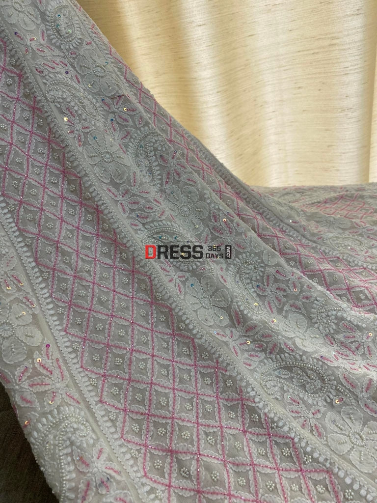 Designer Pearl Work Chikankari Anarkali Suit