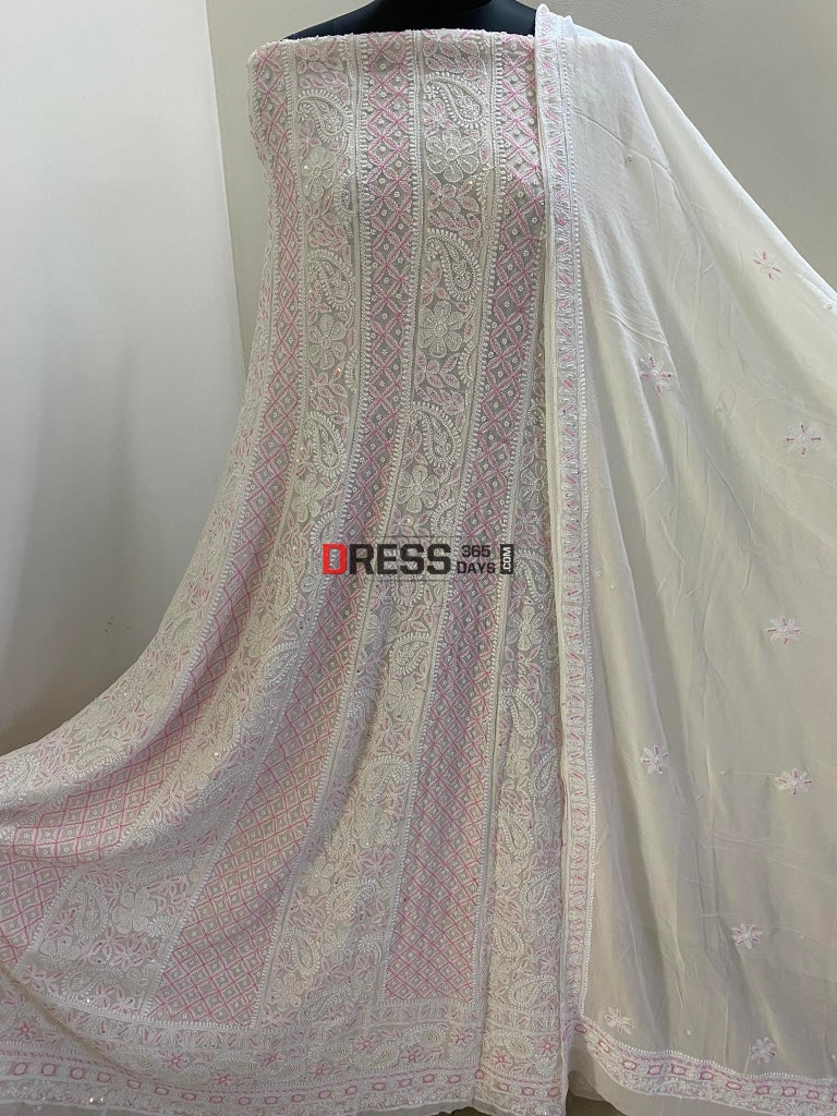 Designer Pearl Work Chikankari Anarkali Suit
