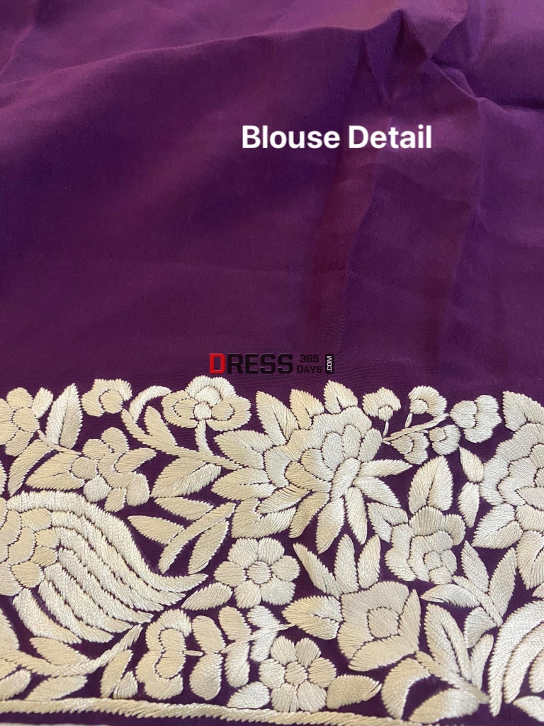 Designer Purple & Ivory Parsi Gara Saree