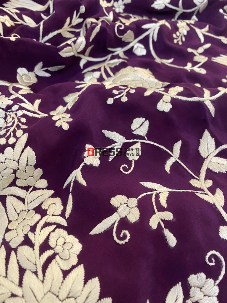 Designer Purple & Ivory Parsi Gara Saree