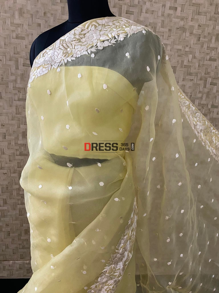 Designer Yellow Organza Parsi Gara Saree