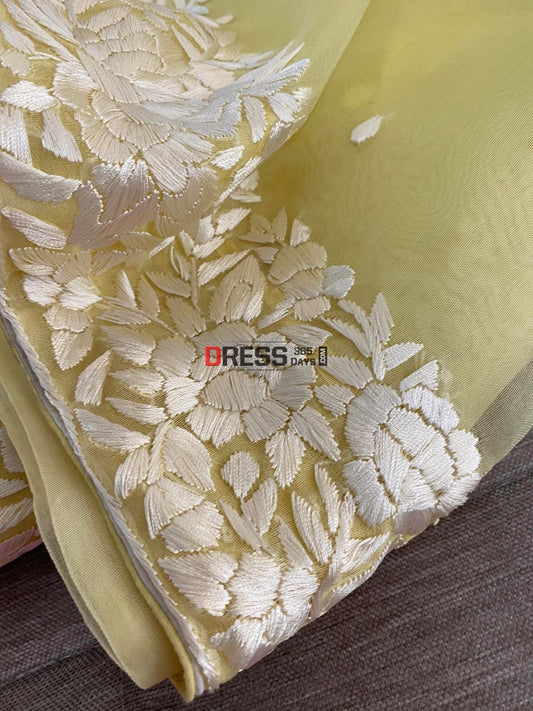 Designer Yellow Organza Parsi Gara Saree