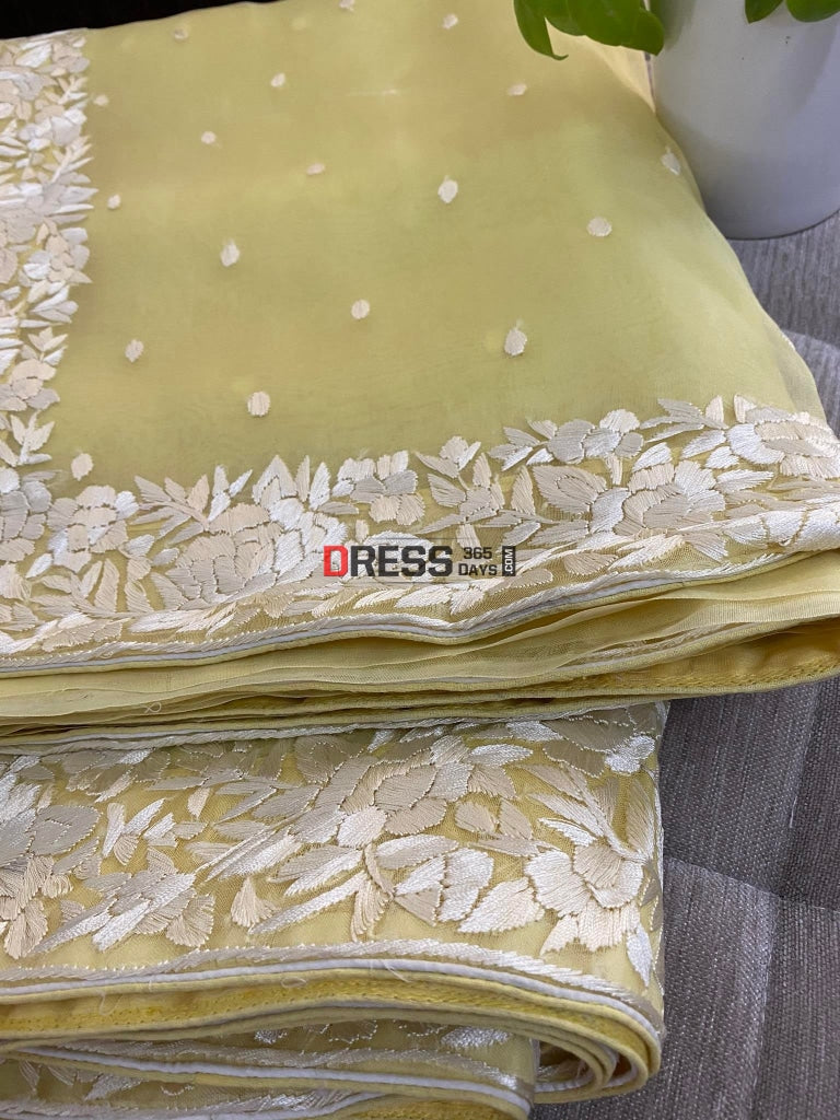 Designer Yellow Organza Parsi Gara Saree
