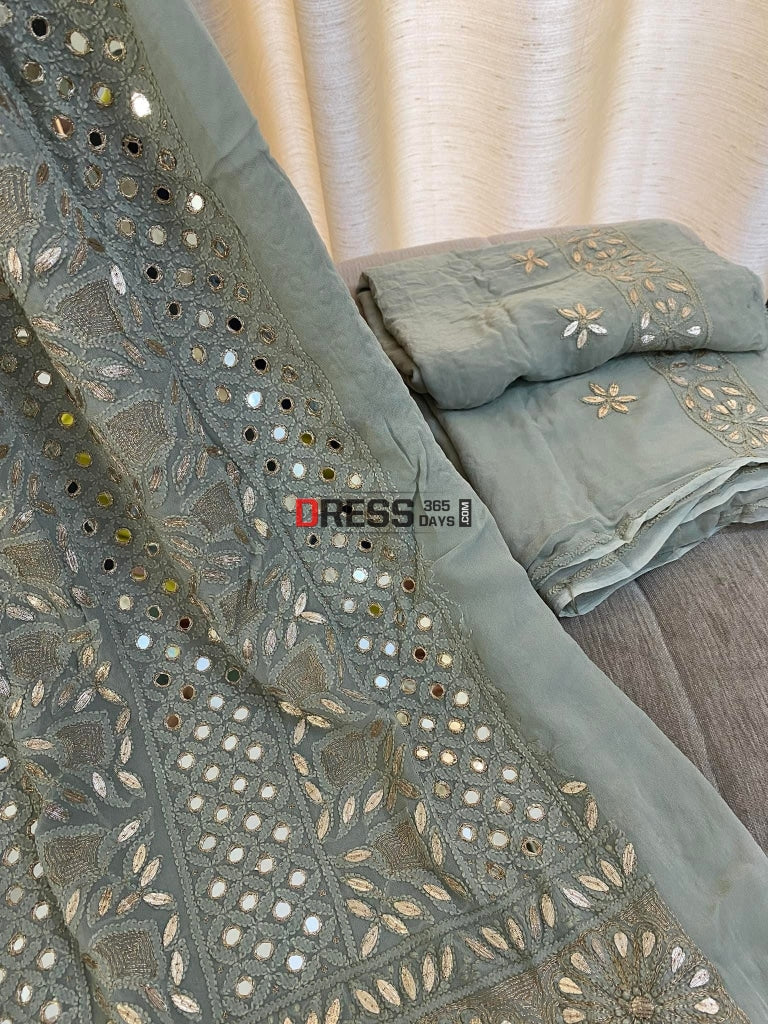 Dusty Grey Mirror & Gota Patti Lucknowi Chikankari Suit Suits