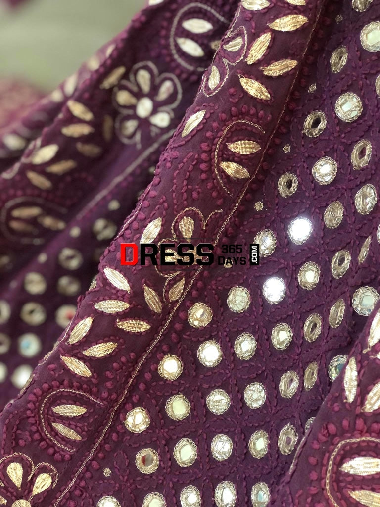Dusty Mauve Mirror & Gota Patti Chikankari Anarkali Suit