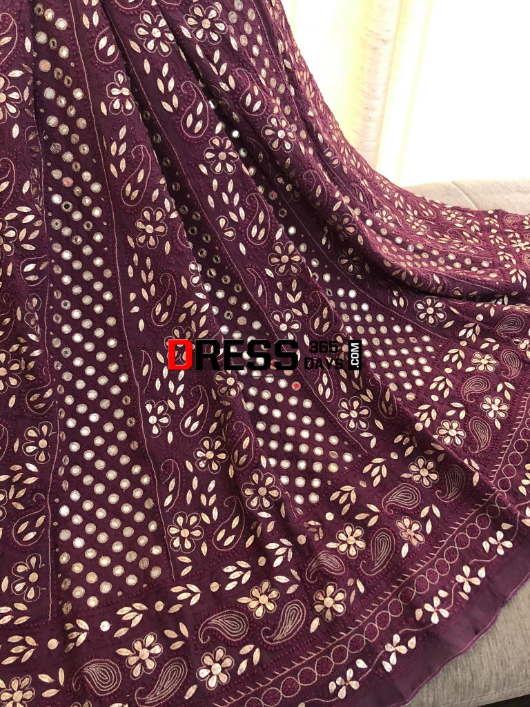 Dusty Mauve Mirror & Gota Patti Chikankari Anarkali Suit