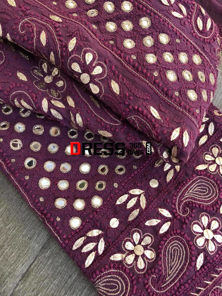 Dusty Mauve Mirror & Gota Patti Chikankari Anarkali Suit