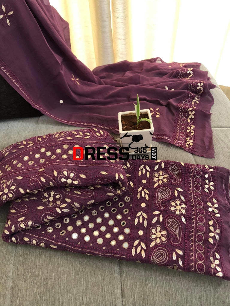 Dusty Mauve Mirror & Gota Patti Chikankari Anarkali Suit
