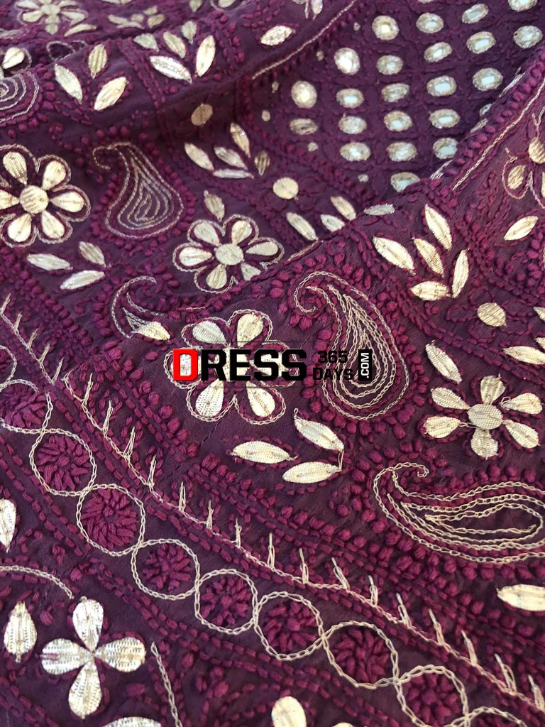 Dusty Mauve Mirror & Gota Patti Chikankari Anarkali Suit