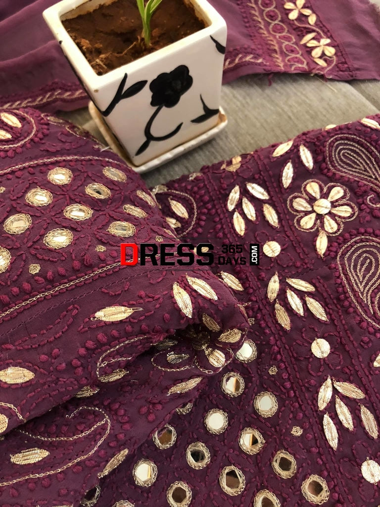 Dusty Mauve Mirror & Gota Patti Chikankari Anarkali Suit