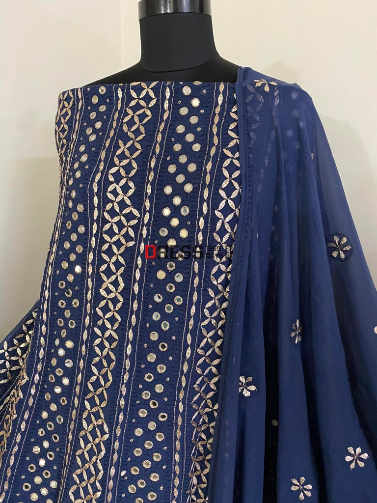 Dusty Navy Blue Mirror & Gota Patti Chikankari Anarkali