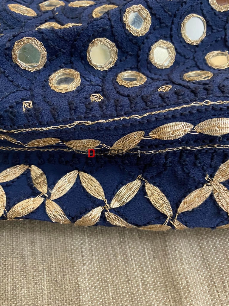 Dusty Navy Blue Mirror & Gota Patti Chikankari Anarkali