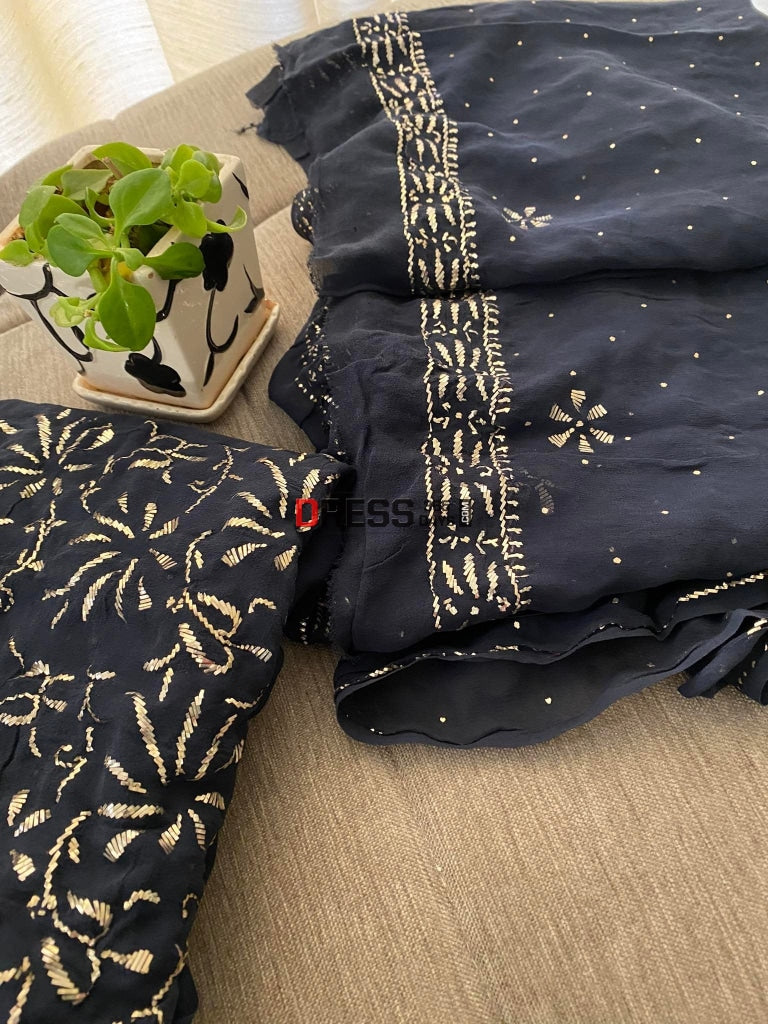 Dusty Navy Kamdani Suit Chikankari Suits