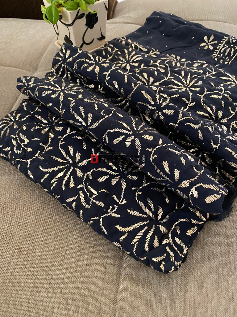 Dusty Navy Kamdani Suit Chikankari Suits