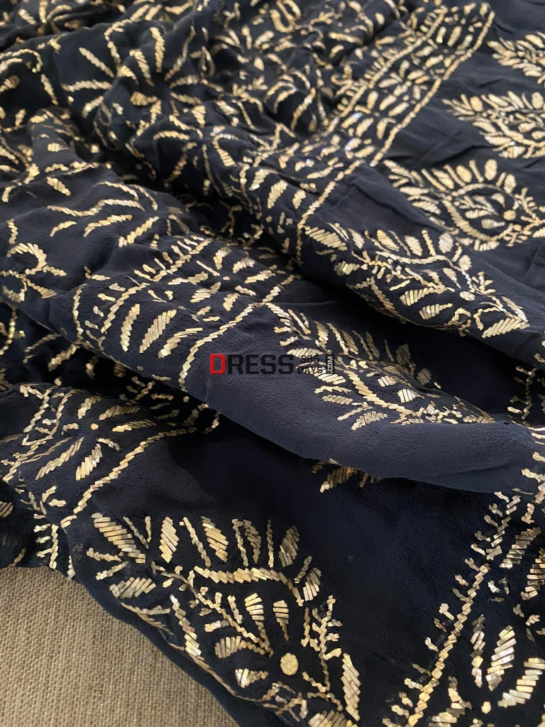 Dusty Navy Kamdani Suit Chikankari Suits