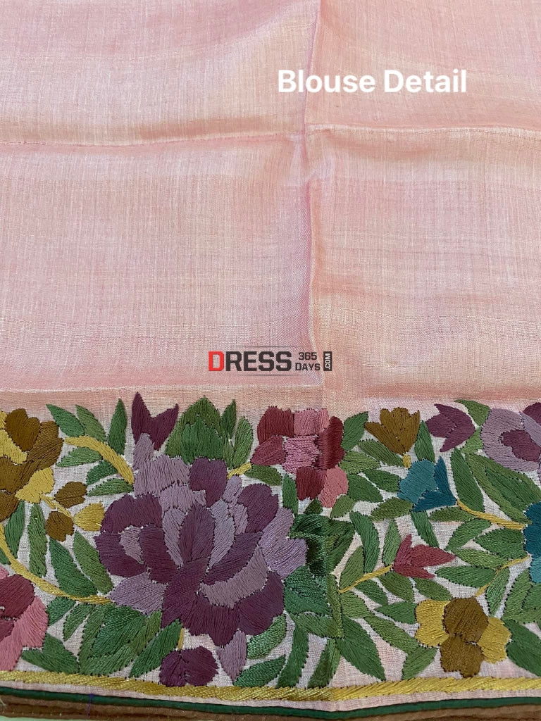 Dusty Peach Parsi Gara Tussar Silk Saree