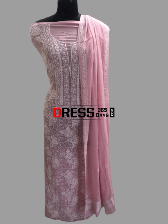 Light Pink And Multi Color Chikankari And Georgette Suit