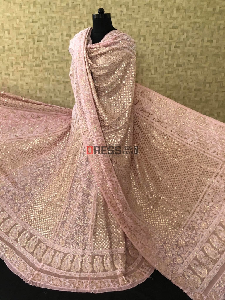 Dusty Pink Chikankari Gota Patti Lehenga Set