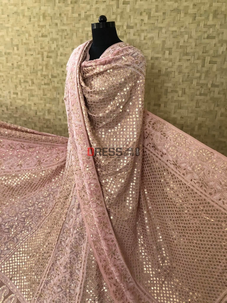 Dusty Pink Chikankari Gota Patti Lehenga Set