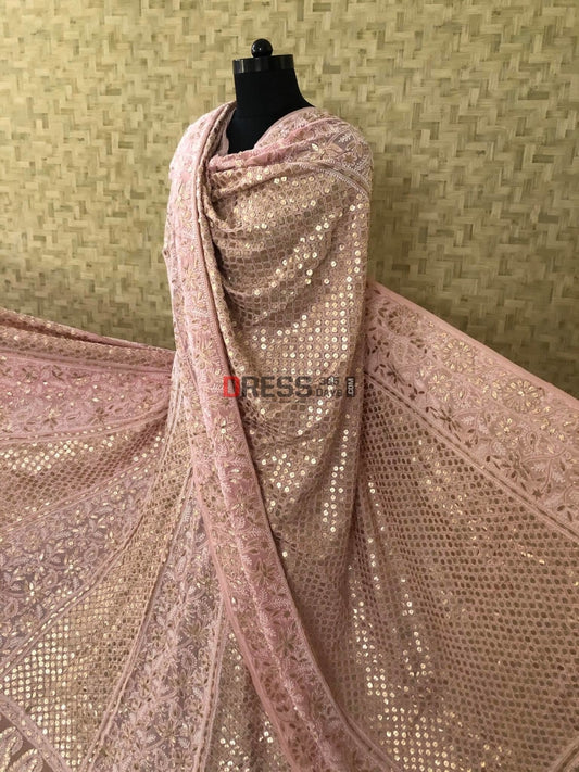 Dusty Pink Chikankari Gota Patti Lehenga Set