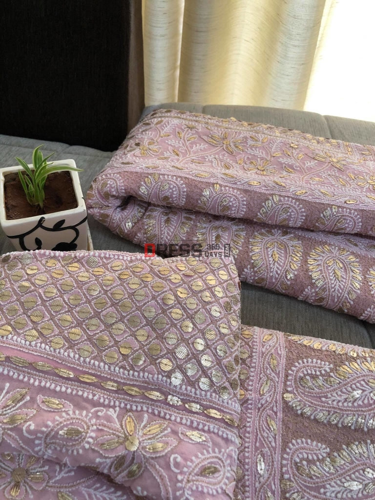 Dusty Pink Chikankari Gota Patti Lehenga Set
