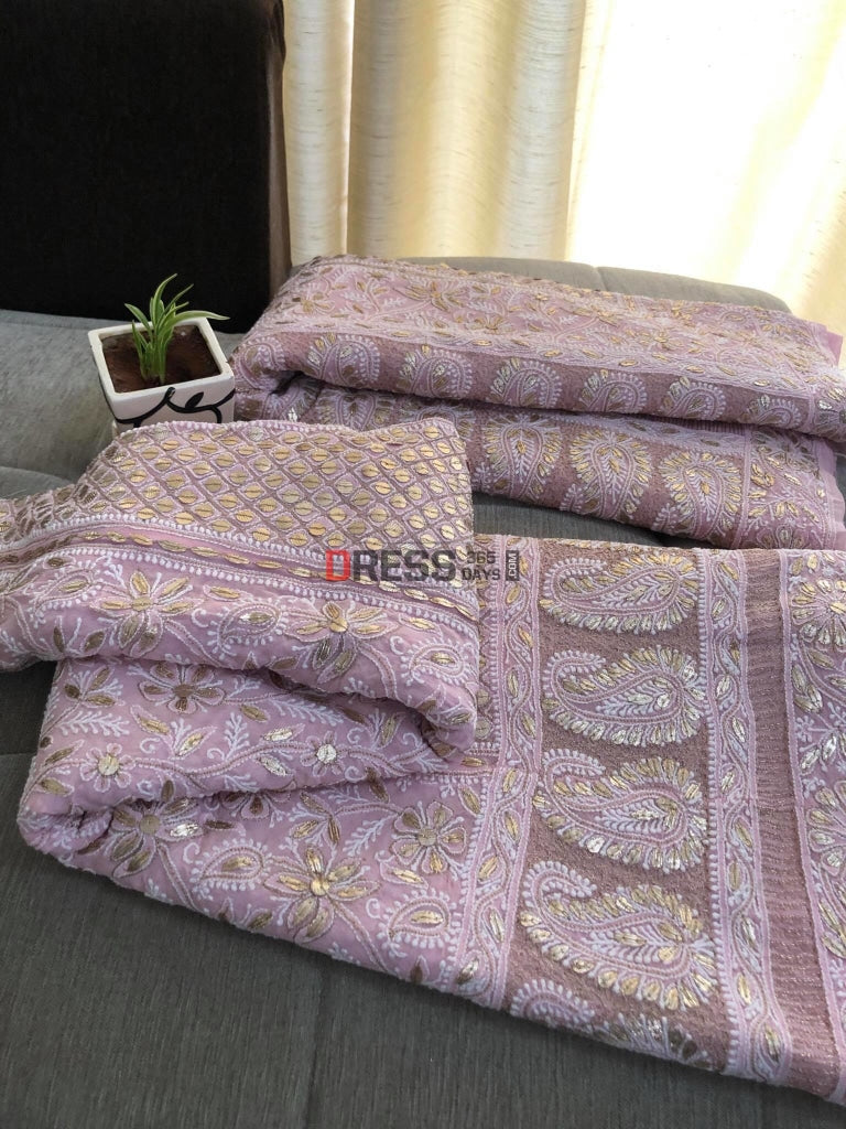 Dusty Pink Chikankari Gota Patti Lehenga Set