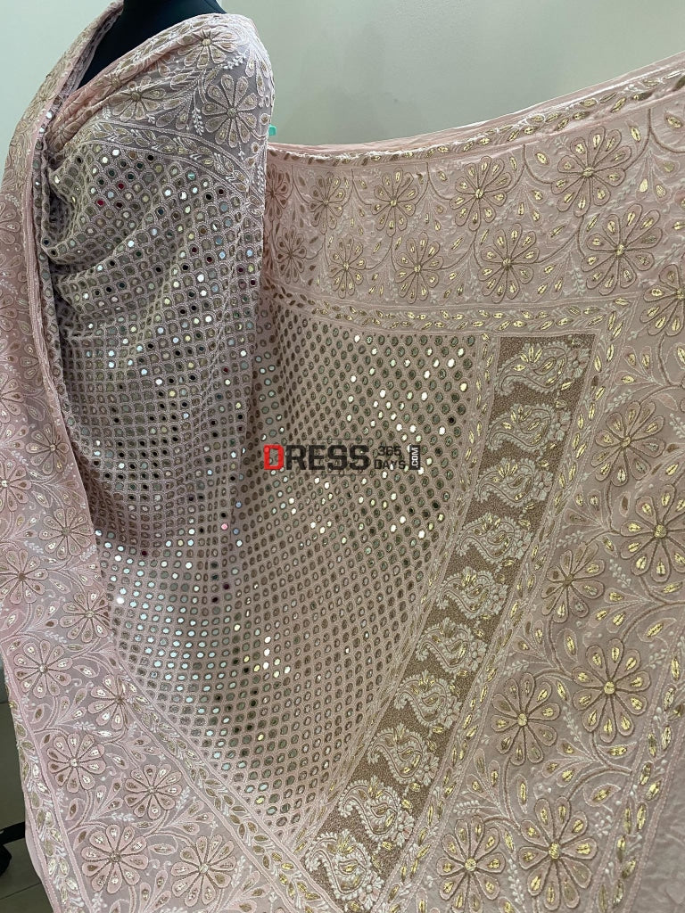 Dusty Pink Mirror & Gota Patti Chikankari Dupatta