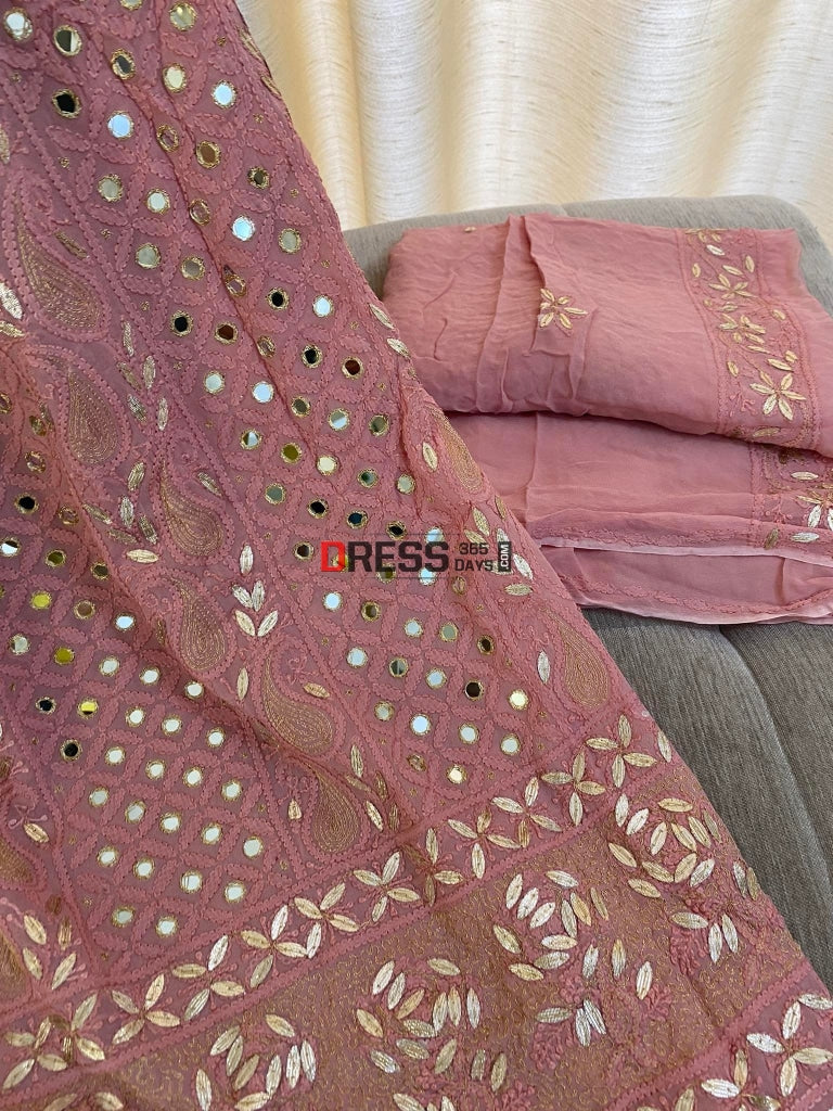 Dusty Pink Mirror & Gota Patti Lucknowi Chikankari Suit Suits
