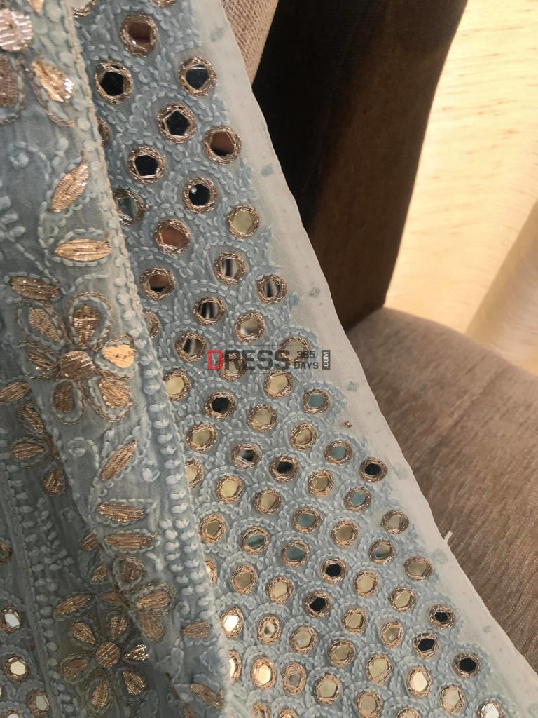 Dusty Powder Blue Mirror Gota Patti Chikankari Anarkali