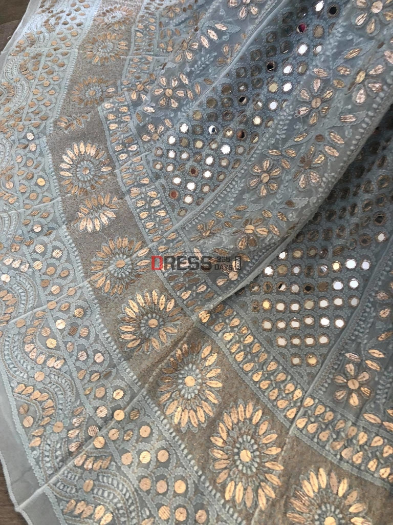 Dusty Powder Blue Mirror Gota Patti Chikankari Anarkali