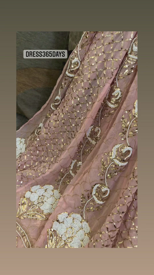 Peachy Pink Pearl Kamdani Anarkali Suit