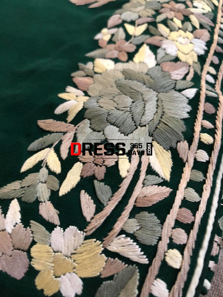Emerald Green Hand Embroidered Parsi Gara Three Piece Suit Suits
