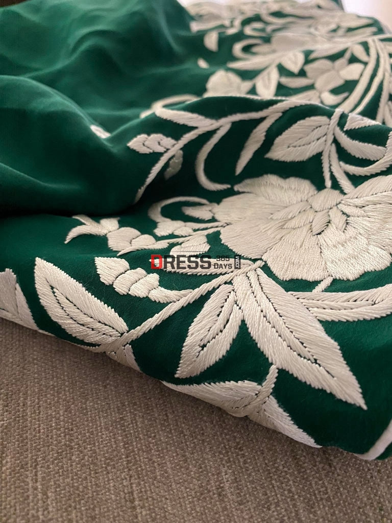 Emerald Green & Ivory Parsi Gara Saree