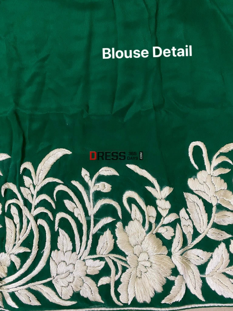 Emerald Green & Ivory Parsi Gara Saree