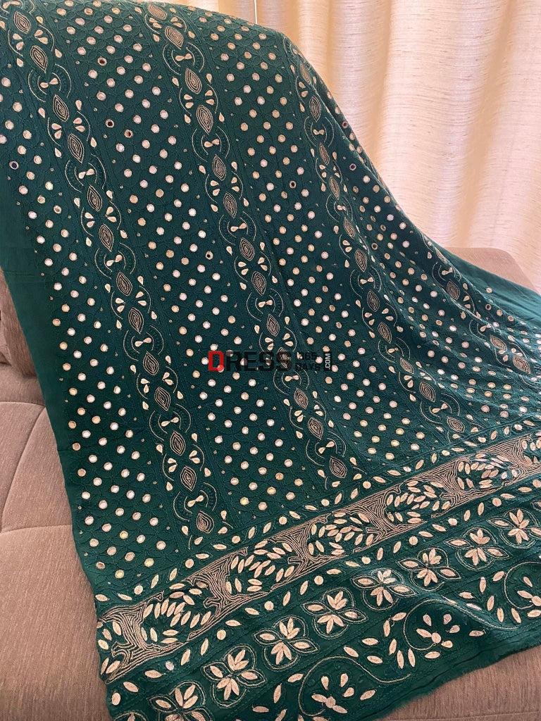Emerald Green Mirror & Gota Patti Lucknowi Chikankari Suit Suits
